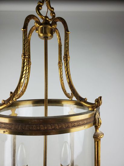 null Louis XVI style cylindrical glass cage-shaped vestibule Lantern with gilded...