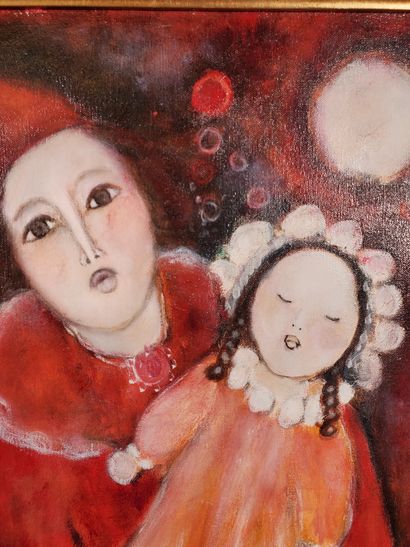 null IVANNE (1949) 
"Clown and child
Oil on canvas
Signed lower left
H 54 x W 44...