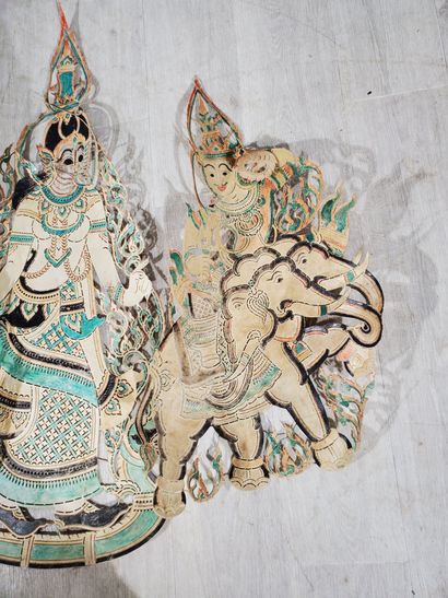 null SOUTHEAST ASIA:
Four subjects depicting deities in buffalo skin for shadow theater
Dimension...