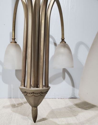 null Art Deco-style SUSPENSION with six light arms, brushed and engraved metal frame,...