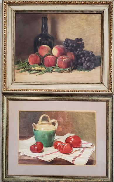 null Clovis DIDIER (1858-1939)
Two pictorial works:
-Still life with fruit and liqueur"....