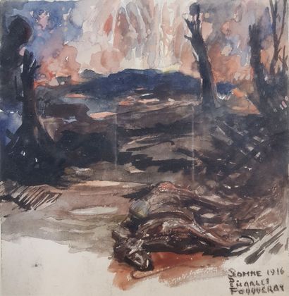 null Charles FOUQUERAY (1869/72-1956)
"Dead horse in a desolate landscape
1916
Watercolor...