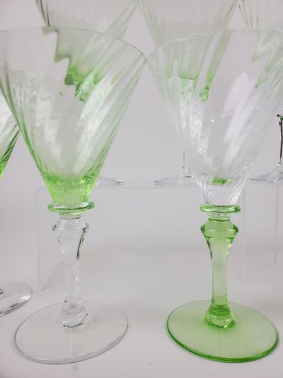 null Laure JAPY
Ten cut-crystal stemmed glasses with torso, green-tinted body
Height:...