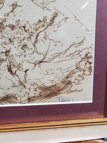 null Auguste BIGAND (1803-1876)
"Mountain landscape
Ink on paper, framed under glass...