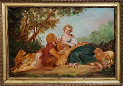 null 20th century French school, after François BOUCHER
"Scène galante 
Oil on canvas
Unsigned...