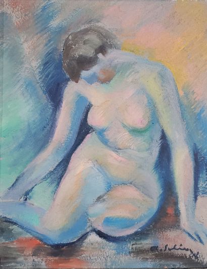 null Alfred SELIG (1907-1974) 
"Nude with blue rings 
Colmar
Oil on panel
Signed...
