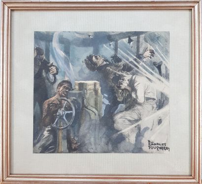 null Charles FOUQUERAY (1869/72-1956)
"The explosion
Watercolor on paper framed under...