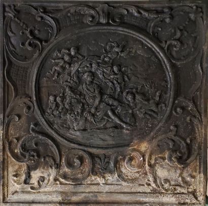 null LARGE cast iron fireback depicting lovers surrounding a damsel
H 78 x W 80 ...