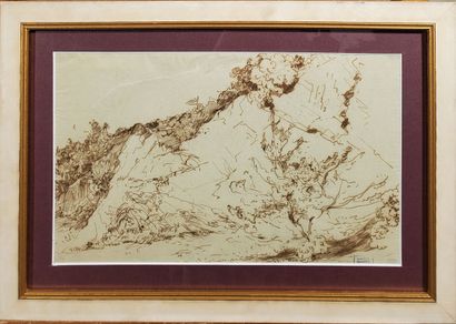 null Auguste BIGAND (1803-1876)
"Mountain landscape
Ink on paper, framed under glass...