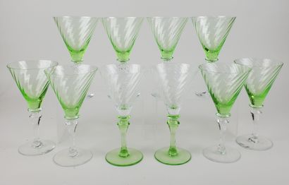 null Laure JAPY
Ten cut-crystal stemmed glasses with torso, green-tinted body
Height:...