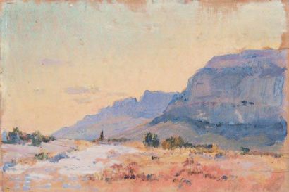 Frédéric MONTENARD (1849-1926) Paysage marocain. Huile sur panneau. 16 x 23 cm.