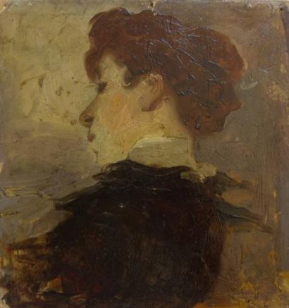 Frédéric Marius DE BUZON (1879-1958) Portrait de femme. Huile sur carton. Cachet...