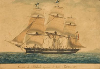 Antoine ROUX Corsaire la BABIOLE, Capitaine Joseph ROUX. Aquarelle. Datée 1812. 45...