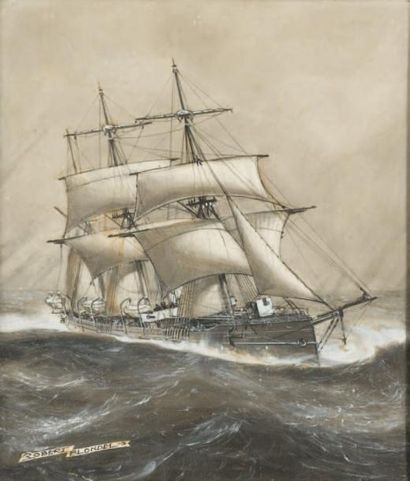 Robert BLONDEL Croiseur. Gouache monochrome. Epoque XIXème siècle. 48 x 38 cm.