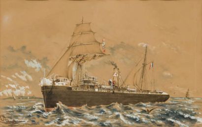 C. DUNAN Paquebot SS Cordova. Gouache. 28 x 44 cm.