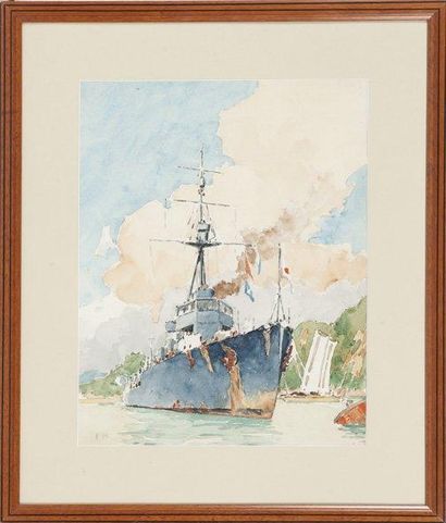 Frédéric BERNELLE Croiseur japonais. Aquarelle. 35 x 27 cm.