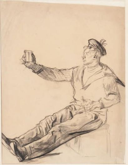 Albert BRENET (Attribué à) Marin. Dessin. 30 x 23 cm.