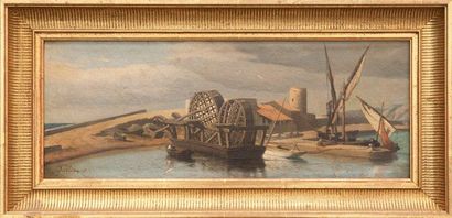 Gustave GUILLAUMET (1840-1887) Paysage en Egypte. Huile sur toile. Signée en bas...