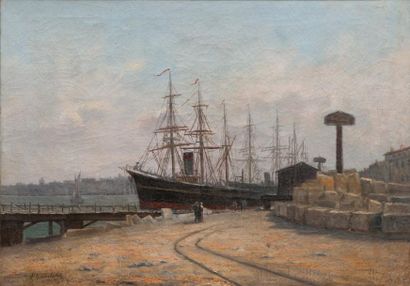 Ecole française du XIXème siècle Le port de Bordeaux. Huile sur toile. Signée en...
