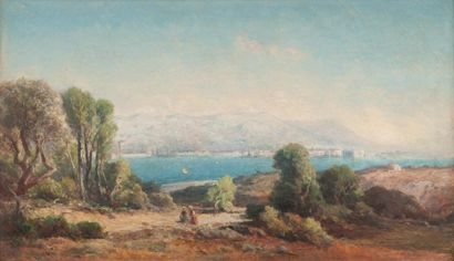 Vincent COURDOUAN (1810-1893) Rade de Toulon, vue des Sablettes. Huile sur toile....