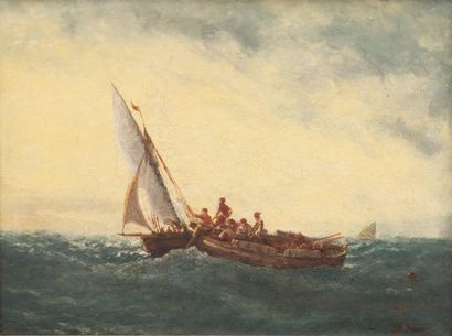Joseph SUCHET (1824-1896) Barque et voilier. Huile sur toile. Signée en bas à gauche....