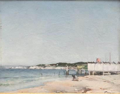 François MAURY (1861-1933) La plage du Prado. Huile sur toile. Signée en bas à droite....