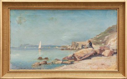 Louis NATTERO (1875-1915) Pêcheur sur les rochers. Huile sur toile. Signée en bas...