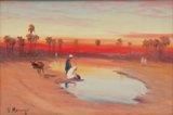 Vincent MANAGO (1880-1936) La halte au bord d'un oasis. Huile sur carton. Signée...