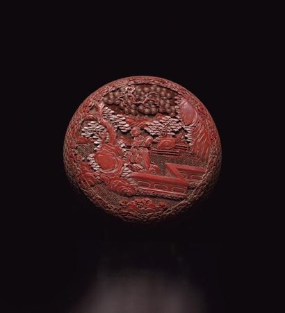 null Boîte circulaire couverte en laque sculptée Chine, époque Jiaqing (1796-1820)....