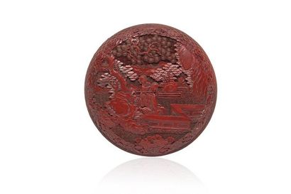 null Boîte circulaire couverte en laque sculptée Chine, époque Jiaqing (1796-1820)....