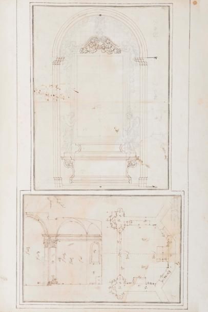 Ecole ITALIENNE du XVIIème siècle Etude d'un Maître - Autel Etude et plan d'une abside...