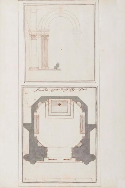 Ecole ITALIENNE du XVIIème siècle Etude d'une arcade et plan de la chapelle Chigi...