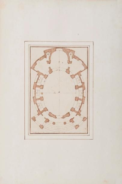 Ecole ITALIENNE du XVIIème siècle Plan d'une chapelle Plume et encre noire, et rehauts...