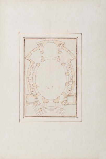 Ecole ITALIENNE du XVIIème siècle Plan d'une chapelle Plume et encre noire, et rehauts...