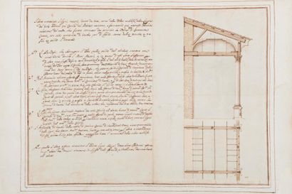 Ecole ITALIENNE du XVIIème siècle Coupe et plan d'un portique Plume et encre brune,...