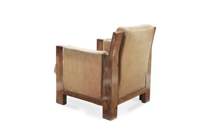 FRANCIS JOURDAIN (1876-1958) Rare fauteuil en acajou de forme cubique à haut du dossier...