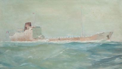 J. TONELLI Cargo Bruly. Gouache. 49 x 84 cm