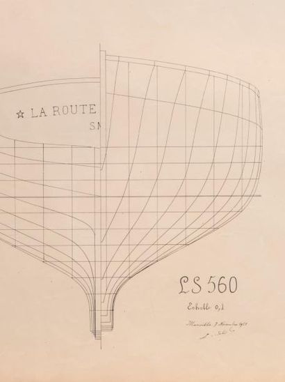 null Coupe du bateau «La Route» type L.S. 560 Architecte Léon Sébille