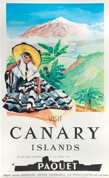 null Affiche Cie Paquet.Visit Canary Islands. Iles Canaries. N. Revest. Entoilée....