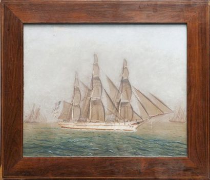 Ecole française de la fin du XIXème siècle Trois mâts naviguant. Gouache. 44 x 54...