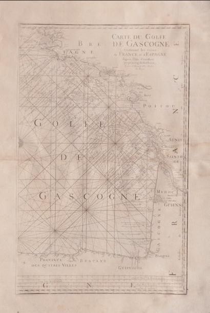 null Carte du golfe de Gascogne Epoque XVIIIème siècle. 90 x 62 cm