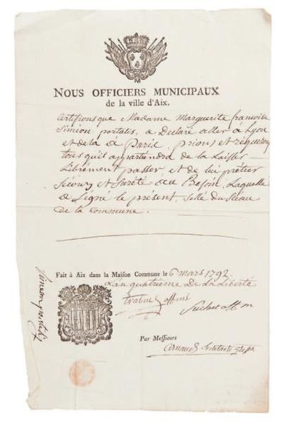 [PORTALIS] 
DOCUMENTS SUR AIX. 1792-1795



Réunion de 11 documents de la période...