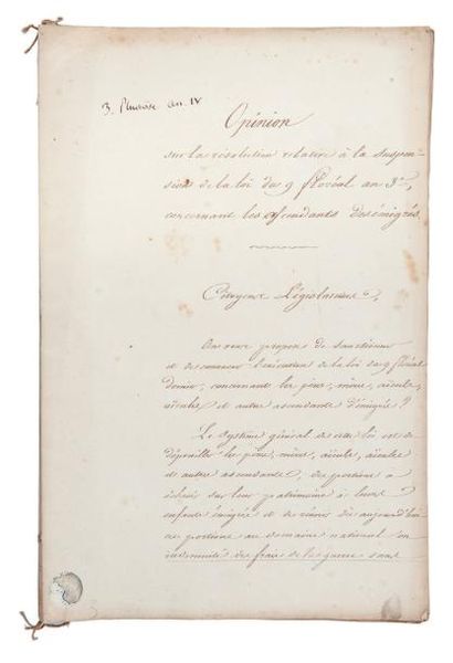 PORTALIS Jean-Etienne-Marie (1746-1807) 
Opinion de Portalis sur
la résolution du...