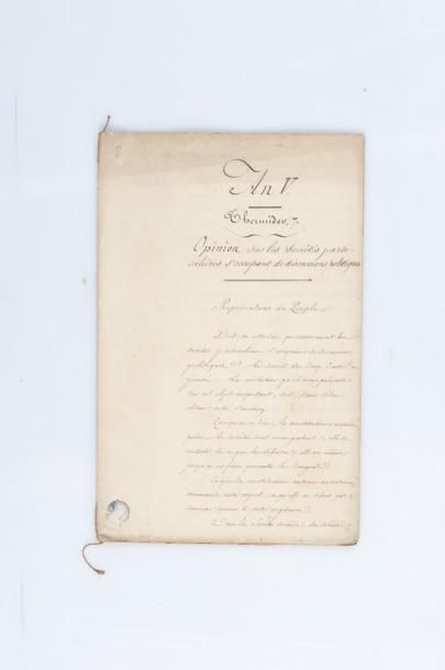 PORTALIS Jean-Etienne-Marie (1746-1807) 
Rapport sur la résolution du 30 messidor,
concernant...