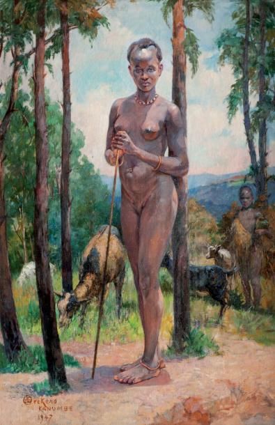 Emile DECKERS (1885-1968) Berbère de Kanumbe, Rwanda. 1947. Huile sur toile. Signée...