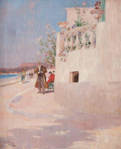 Raymond ALLEGRE (1857-1933) Promenade du Mourillou à Toulon. Huile sur toile. Signée...