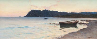 Eugène DAUPHIN (1857-1930) La baie de Saint Mandrier. Huile sur toile. Signée en...