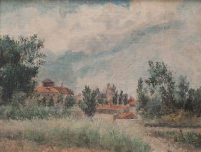 Paul SAIN (1853-1908) Aux environs d'Avignon. Huile sur carton. 24 x 31,5 cm