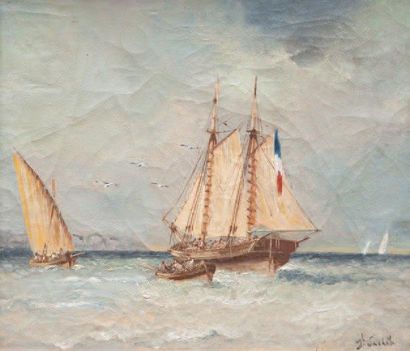 Joseph SUCHET (1824-1896) Marine. Huile sur toile marouflée. Signée en bas à droite....