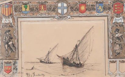 Joseph SUCHET (1824-1896) Voiliers en mer. Technique mixte. Signée en bas à gauche....